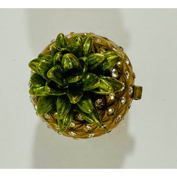 Jeweled Pineapple Hinged Trinket Ring Box With Sparkling Rhinestones & Magnetic - Picture 8 of 13
